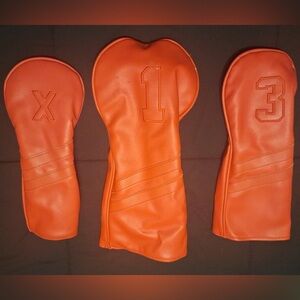 Detroit Golf Co Leather Headcovers Set Driver 1 Fairway Wood 3 Hybrid Red